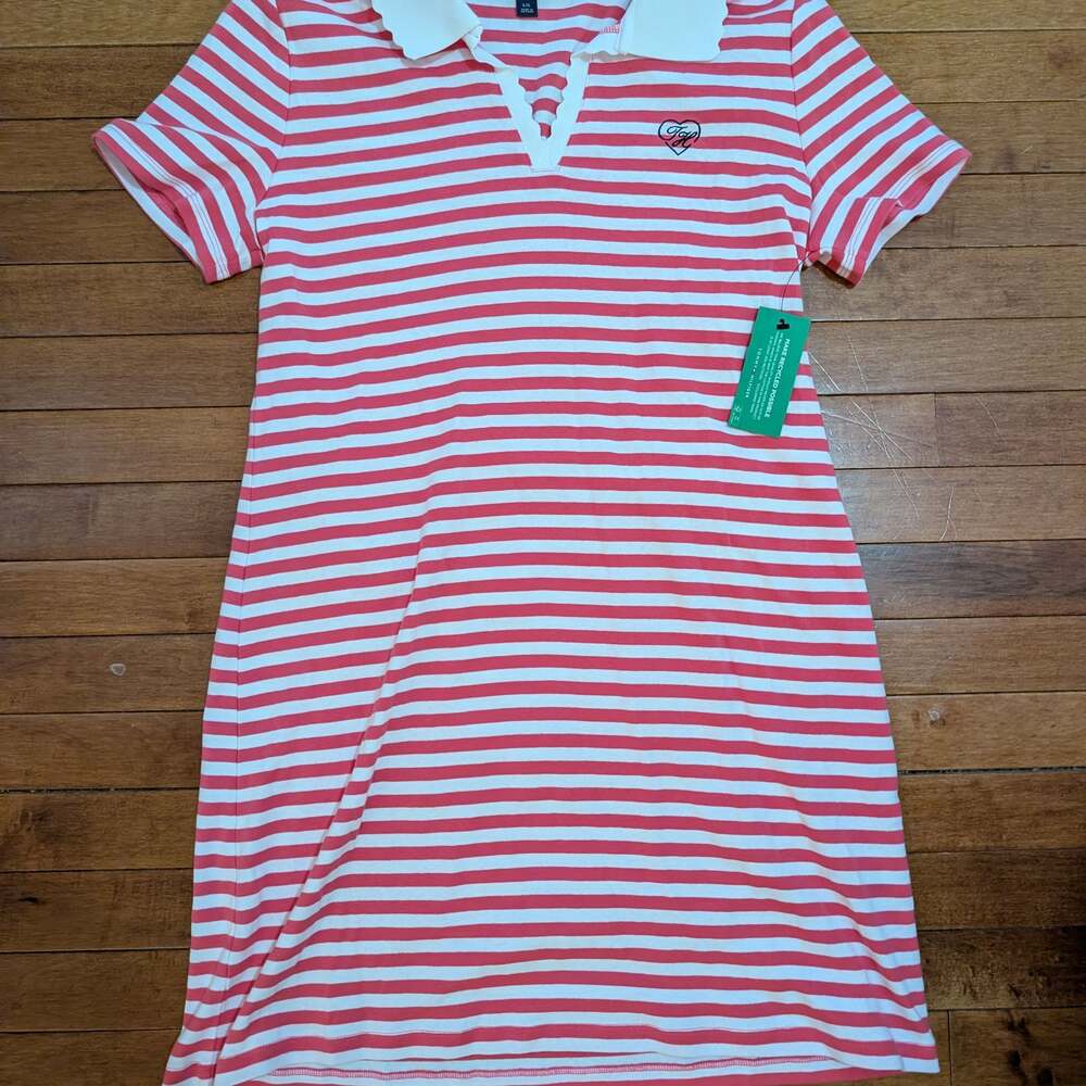 Tommy Hilfiger Women's Open Placket Striped Polo Mini Dress